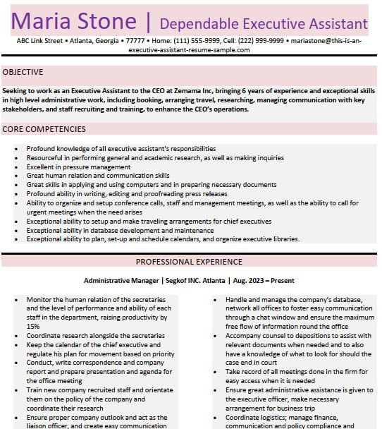 Executive Assistant Resume Template