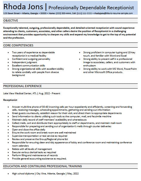 Receptionist Resume Template