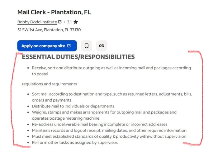 mail clerk sample duties