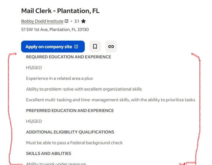 mail-clerk sample requirements