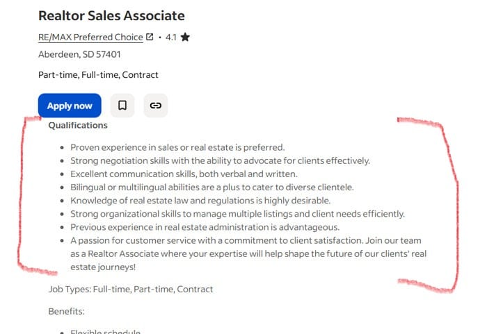 sample realtor requirements